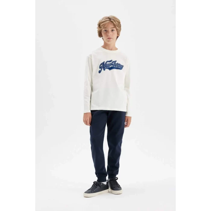 W0773 Lacivert Beli Paçası Lastikli Cepli Jogger Okul Eşofman Altı