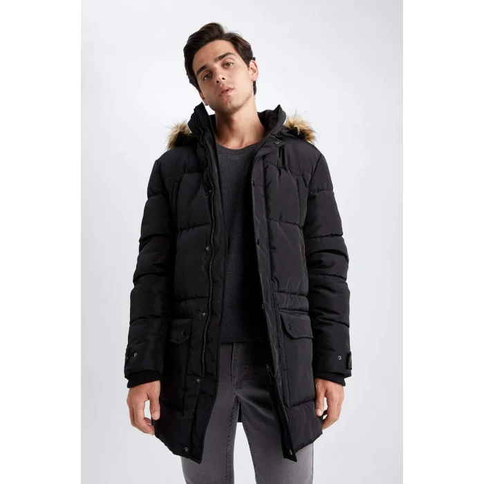 X3975 Slim Fit Kapüşonlu Suni Kürklü Mont