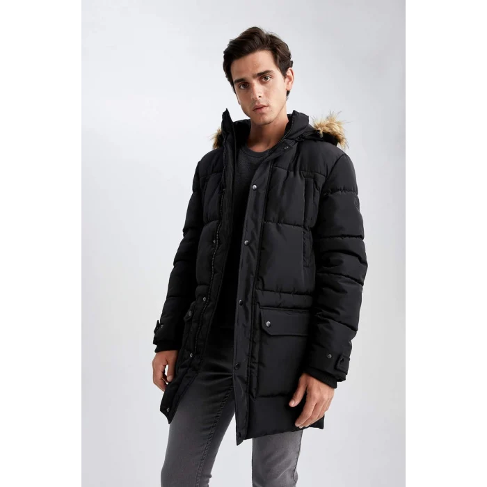 X3975 Slim Fit Kapüşonlu Suni Kürklü Mont