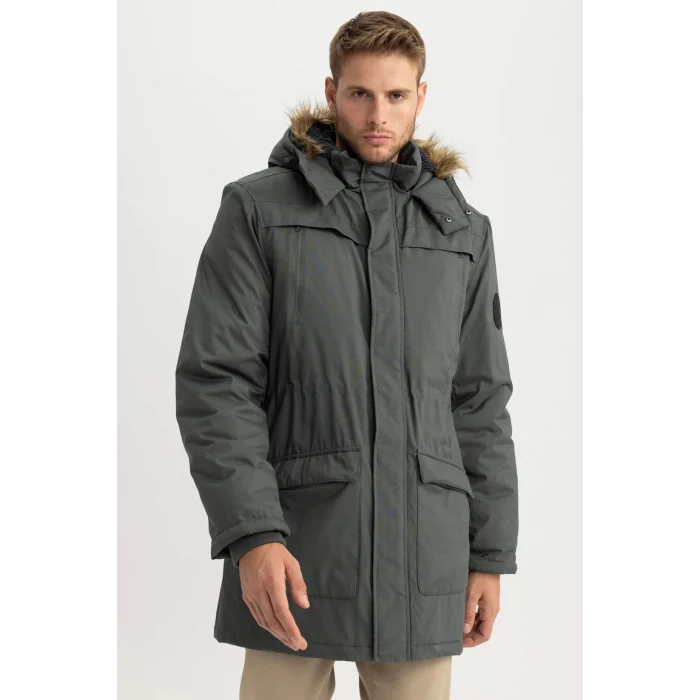 X3983 Regular Fit Kapüşonlu Suni Kürklü Mont