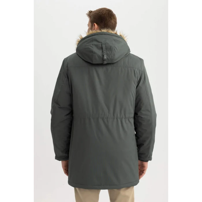 X3983 Regular Fit Kapüşonlu Suni Kürklü Mont