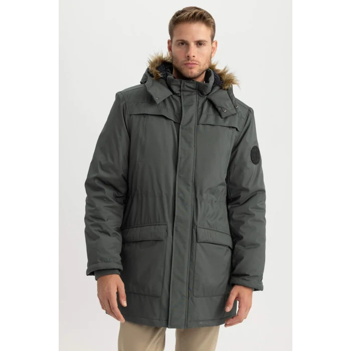 X3983 Regular Fit Kapüşonlu Suni Kürklü Mont