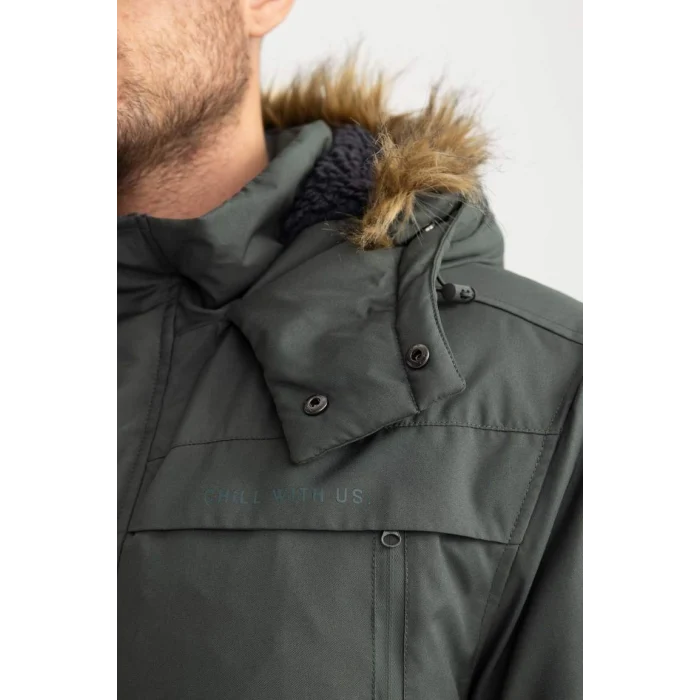 X3983 Regular Fit Kapüşonlu Suni Kürklü Mont