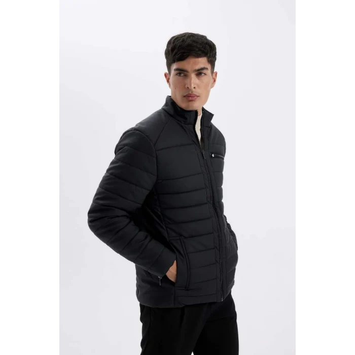 X4014 Slim Fit Dik Yaka Fermuarlı Cepli Suni Deri Ceket Mont