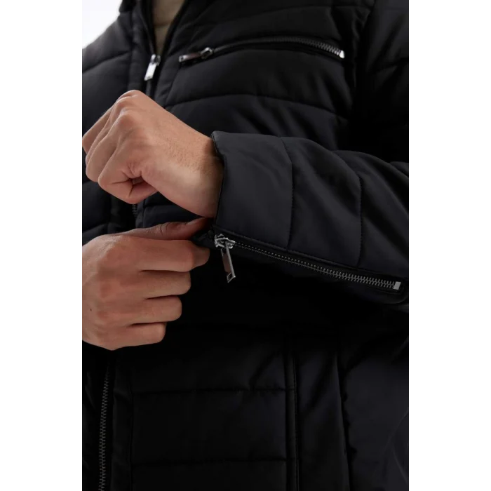 X4014 Slim Fit Dik Yaka Fermuarlı Cepli Suni Deri Ceket Mont