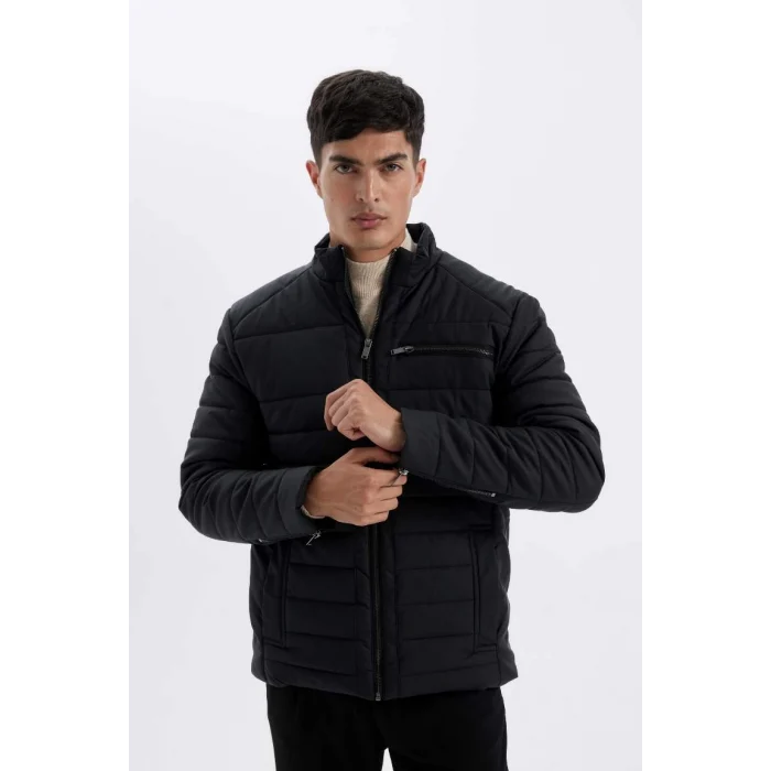 X4014 Slim Fit Dik Yaka Fermuarlı Cepli Suni Deri Ceket Mont