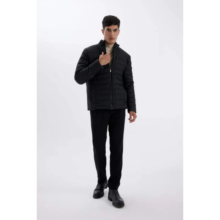 X4014 Slim Fit Dik Yaka Fermuarlı Cepli Suni Deri Ceket Mont