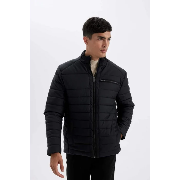 X4014 Slim Fit Dik Yaka Fermuarlı Cepli Suni Deri Ceket Mont