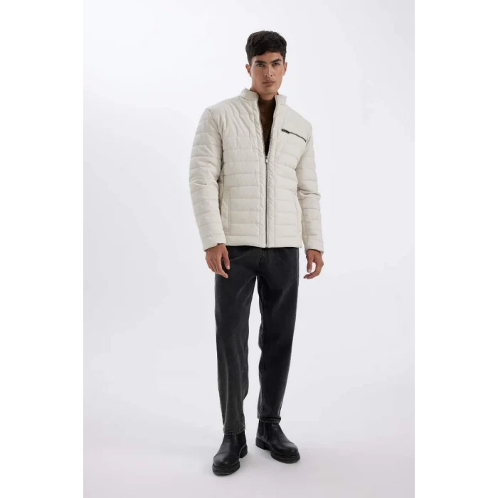 X4014 Slim Fit Dar Kesim Dik Yaka Fermuarlı Cepli Suni Deri Ceket Mont