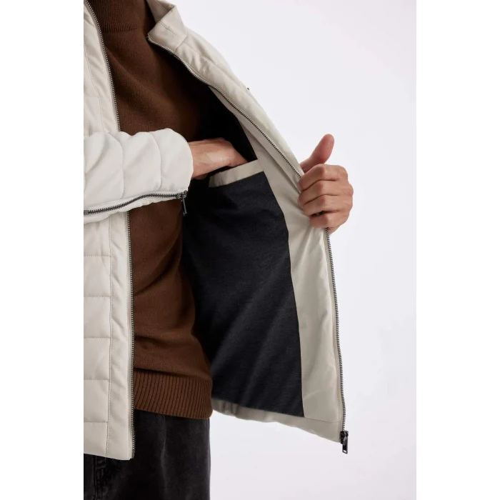 X4014 Slim Fit Dar Kesim Dik Yaka Fermuarlı Cepli Suni Deri Ceket Mont