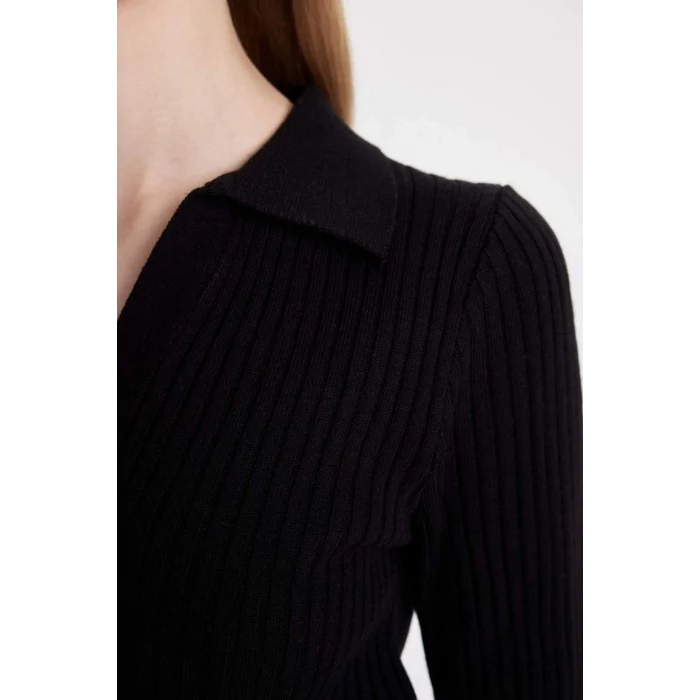 X4929 Coool Slim Fit Dar Kesim Polo Yaka Crop Triko Kazak