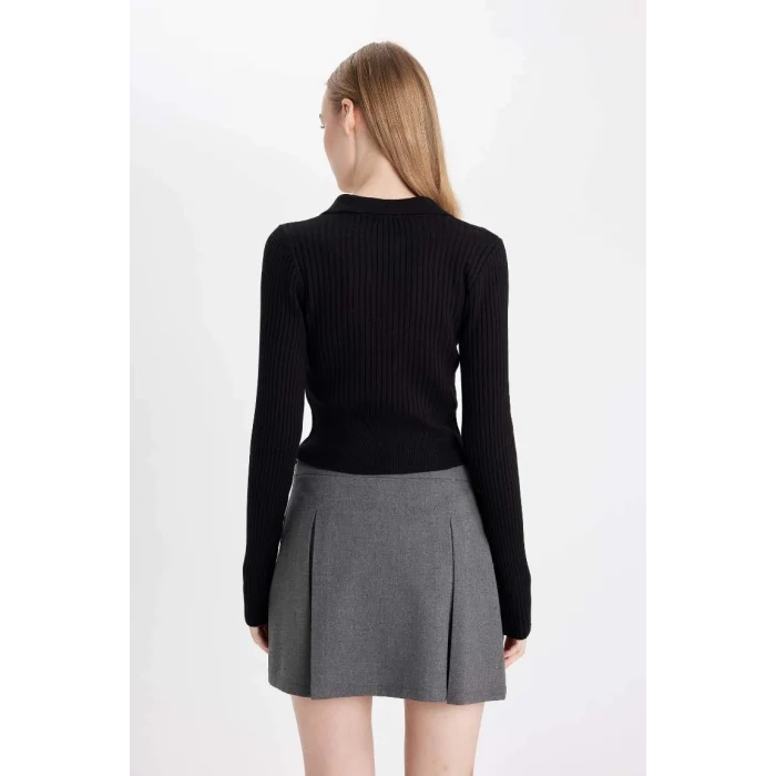 X4929 Coool Slim Fit Dar Kesim Polo Yaka Crop Triko Kazak