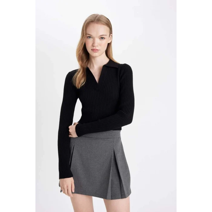 X4929 Coool Slim Fit Dar Kesim Polo Yaka Crop Triko Kazak