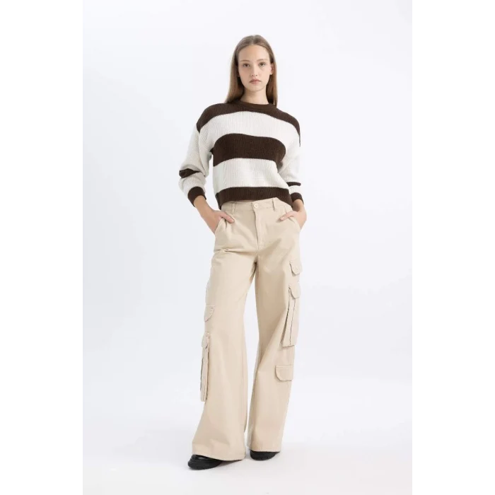 X4931 Coool Oversize Fit Çizgili Bisiklet Yaka Kazak