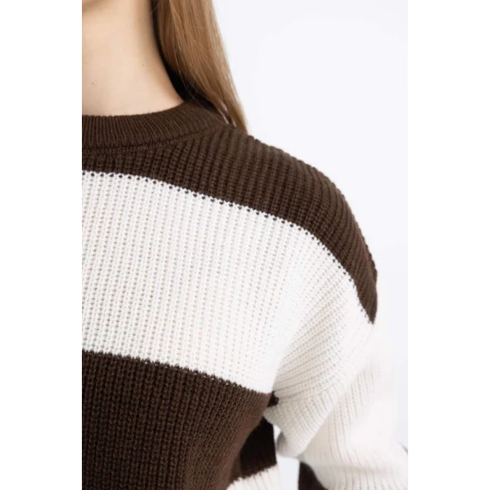 X4931 Coool Oversize Fit Çizgili Bisiklet Yaka Kazak