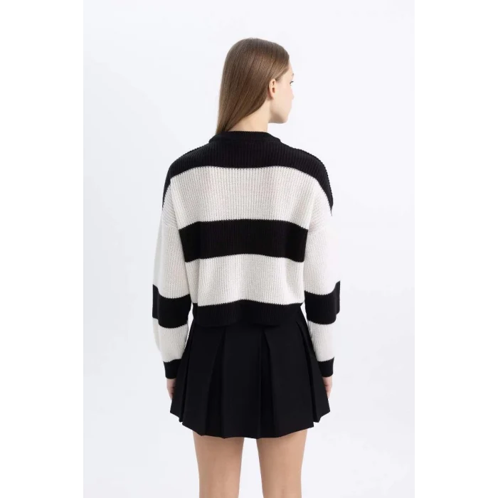 X4931 Coool Oversize Fit Çizgili Bisiklet Yaka Kazak