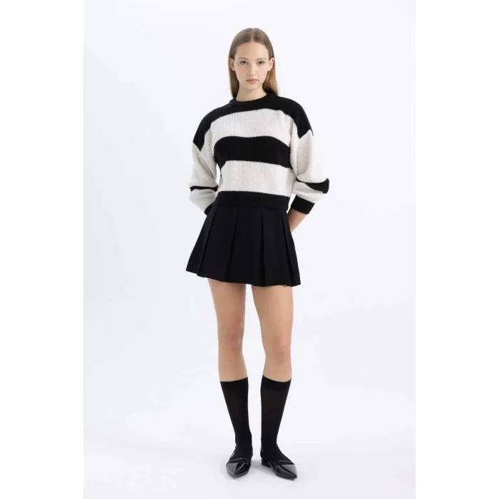 X4931 Coool Oversize Fit Çizgili Bisiklet Yaka Kazak