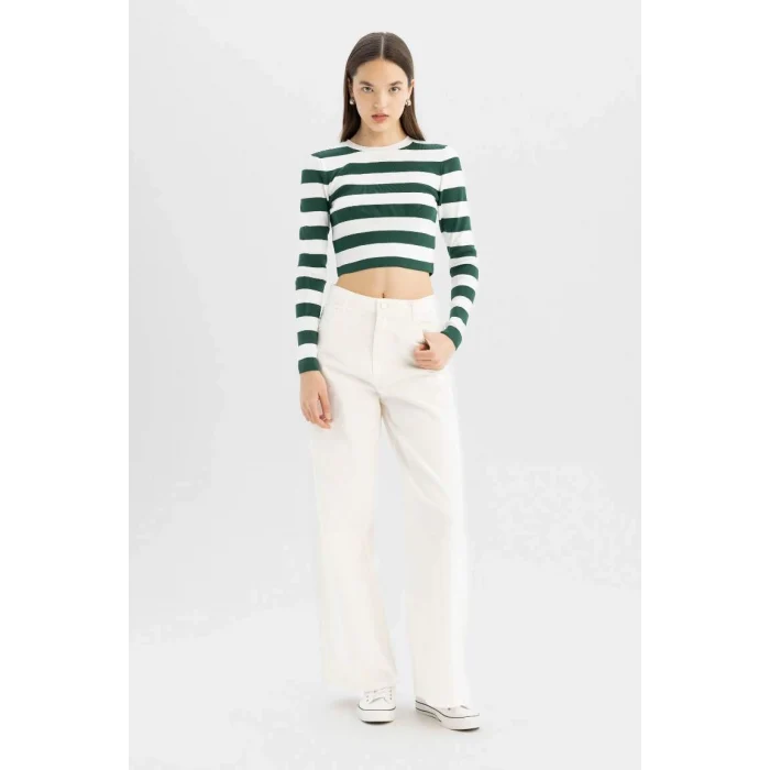 X6888 Coool Slim Fit Dar Kesim Çizgili Bisiklet Yaka Triko Kazak