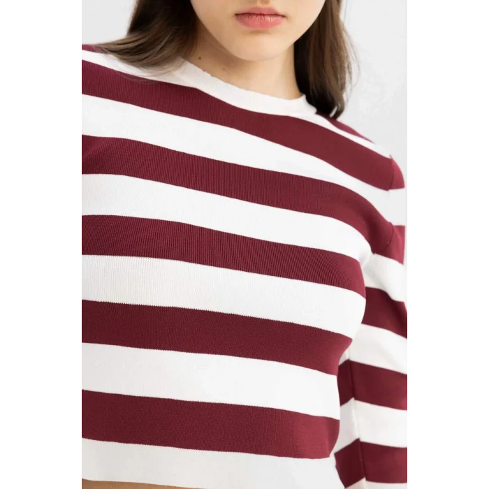 X6888 Coool Slim Fit Dar Kesim Çizgili Bisiklet Yaka Triko Kazak