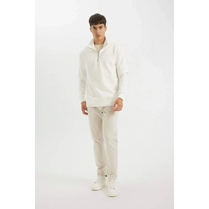 X7405 Comfort Regular Fit Rahat Kalıp Dik Yaka Fermuarlı Kalın Basic Düz Sweatshirt