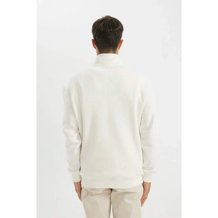 X7405 Comfort Regular Fit Rahat Kalıp Dik Yaka Fermuarlı Kalın Basic Düz Sweatshirt