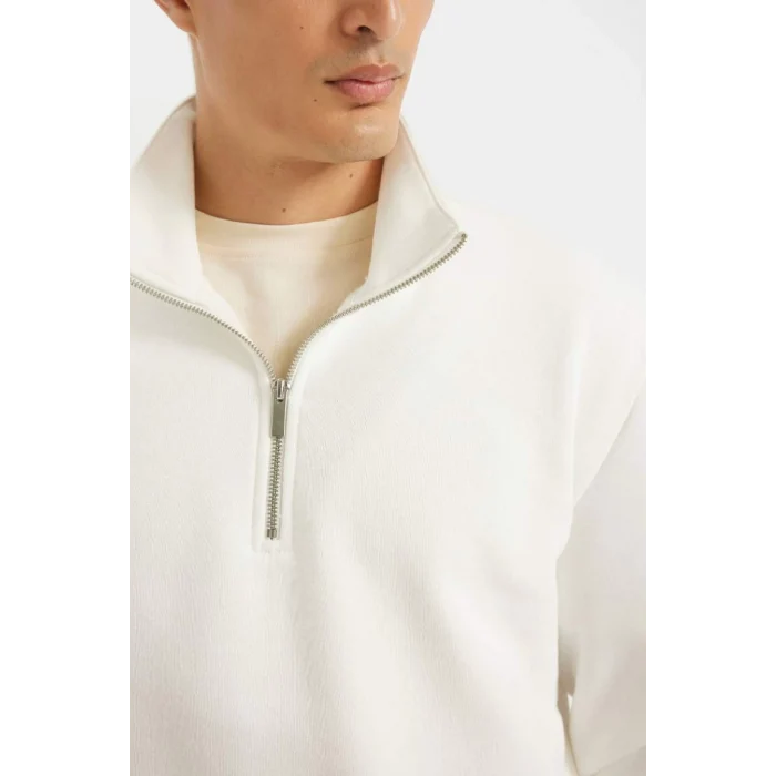 X7405 Comfort Regular Fit Rahat Kalıp Dik Yaka Fermuarlı Kalın Basic Düz Sweatshirt