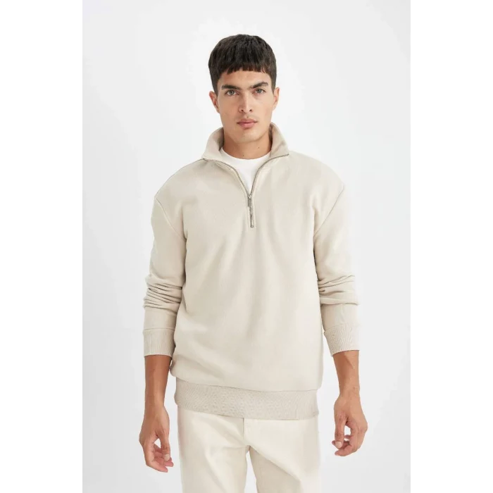 X7405 Comfort Regular Fit Rahat Kalıp Fermuarlı Dik Yaka Basic Sweatshirt