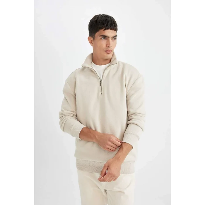 X7405 Comfort Regular Fit Rahat Kalıp Fermuarlı Dik Yaka Basic Sweatshirt
