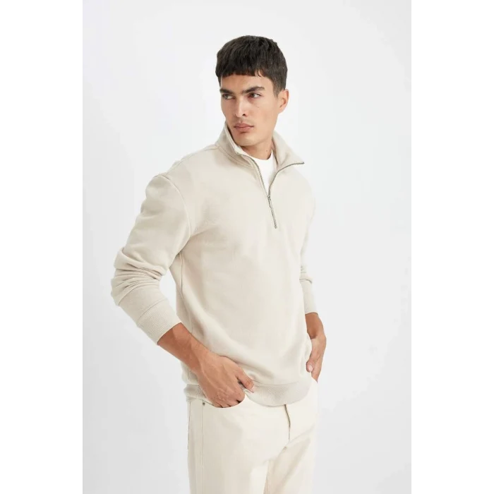 X7405 Comfort Regular Fit Rahat Kalıp Fermuarlı Dik Yaka Basic Sweatshirt