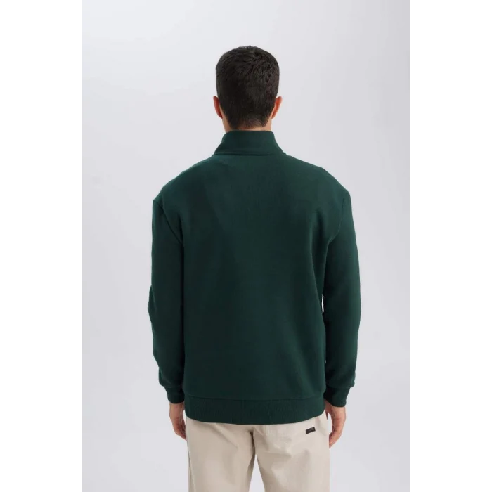 X7405 Comfort Regular Fit Rahat Kalıp Dik Yaka Fermuarlı Kalın Basic Düz Sweatshirt