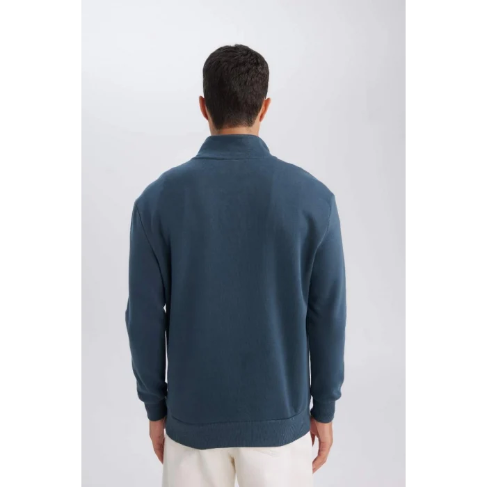 X7405 Comfort Regular Fit Rahat Kalıp Dik Yaka Fermuarlı Kalın Basic Düz Sweatshirt