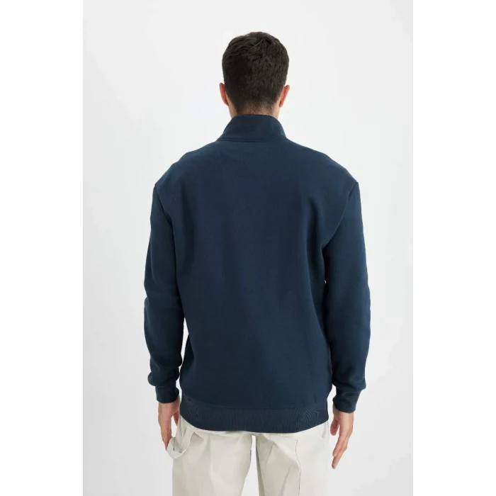 X7405 Comfort Regular Fit Rahat Kalıp Dik Yaka Fermuarlı Kalın Basic Düz Sweatshirt
