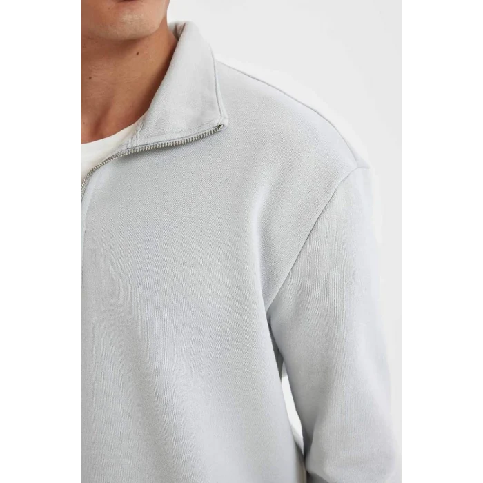 X7405 Comfort Regular Fit Rahat Kalıp Dik Yaka Fermuarlı Kalın Basic Düz Sweatshirt