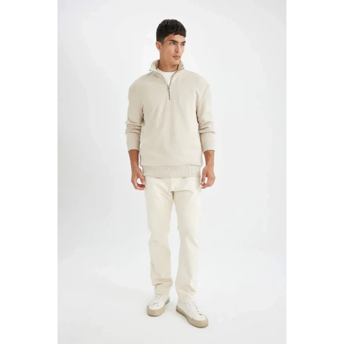 X7405 Comfort Regular Fit Rahat Kalıp Fermuarlı Dik Yaka Basic Sweatshirt
