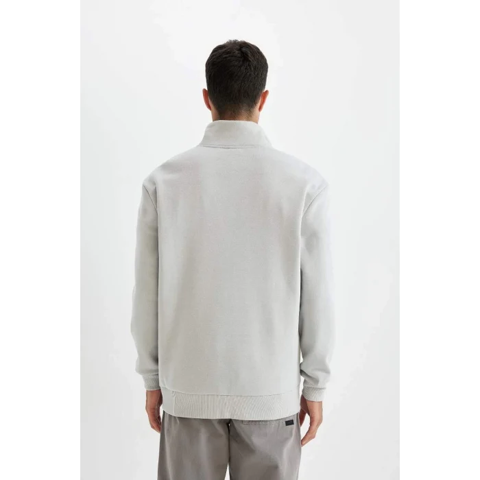 X7405 Comfort Regular Fit Rahat Kalıp Dik Yaka Fermuarlı Kalın Basic Düz Sweatshirt