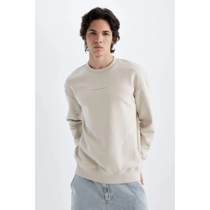 X8282 Boxy Fit Bisiklet Yaka Baskılı Sweatshirt
