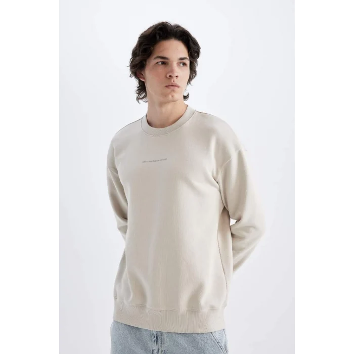 X8282 Boxy Fit Bisiklet Yaka Baskılı Sweatshirt