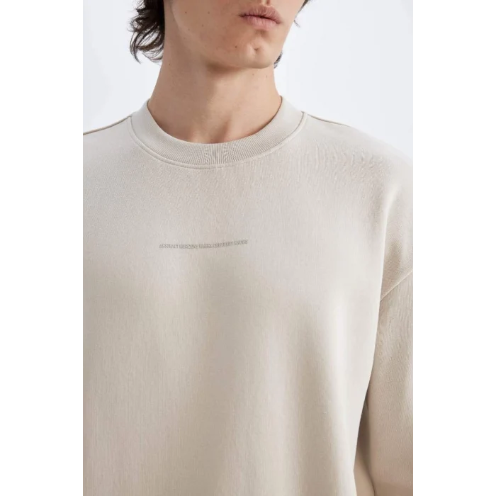 X8282 Boxy Fit Bisiklet Yaka Baskılı Sweatshirt