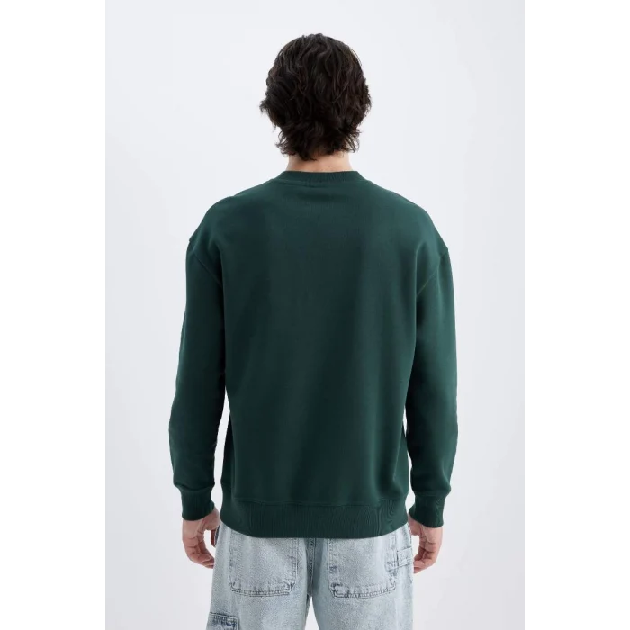 X8282 Boxy Fit Bisiklet Yaka Baskılı Sweatshirt