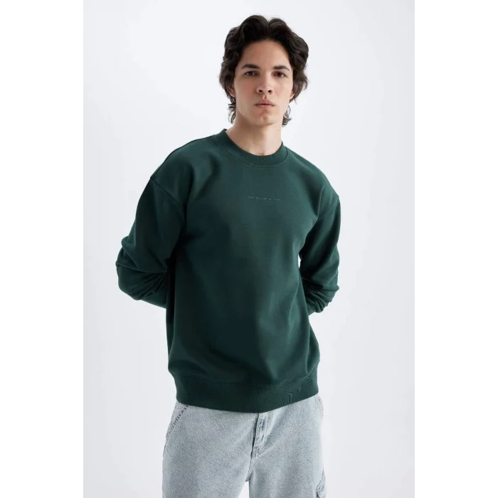 X8282 Boxy Fit Bisiklet Yaka Baskılı Sweatshirt