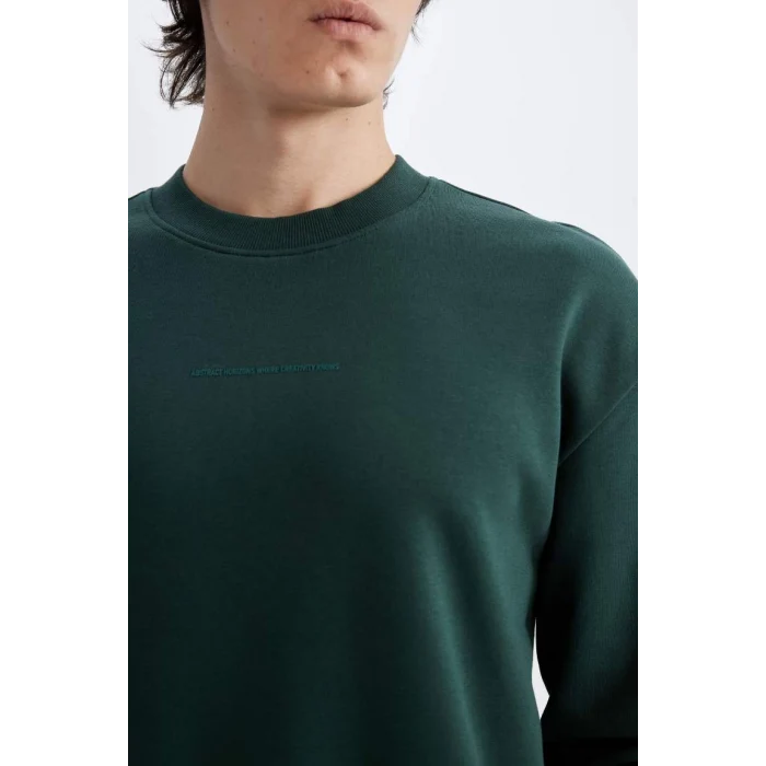 X8282 Boxy Fit Bisiklet Yaka Baskılı Sweatshirt