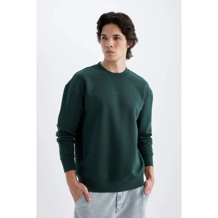 X8282 Boxy Fit Bisiklet Yaka Baskılı Sweatshirt