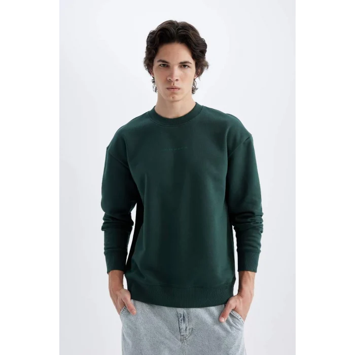 X8282 Boxy Fit Bisiklet Yaka Baskılı Sweatshirt