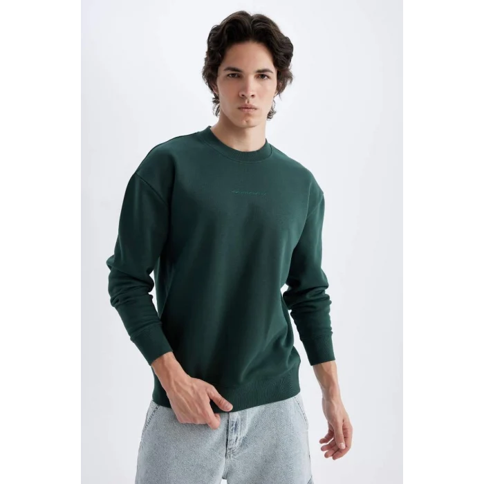 X8282 Boxy Fit Bisiklet Yaka Baskılı Sweatshirt