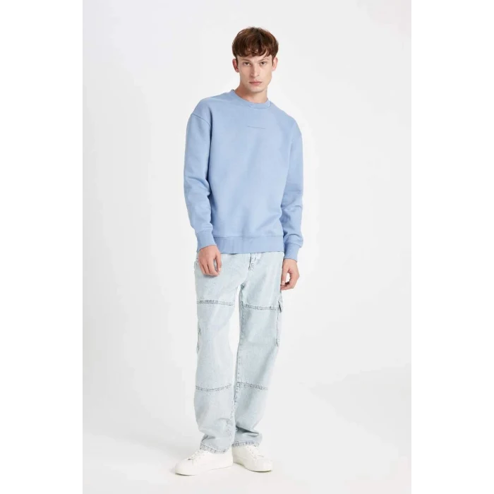 X8282 Boxy Fit Bisiklet Yaka Baskılı Sweatshirt
