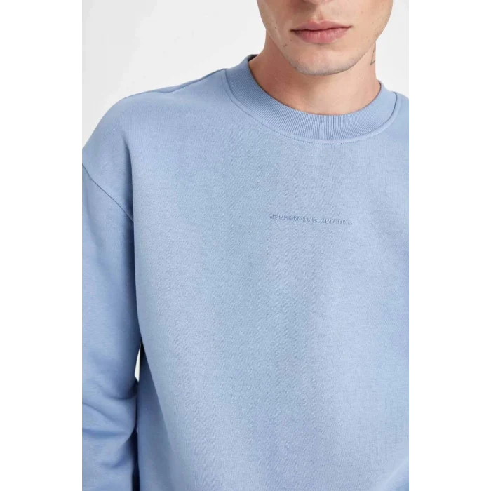 X8282 Boxy Fit Bisiklet Yaka Baskılı Sweatshirt
