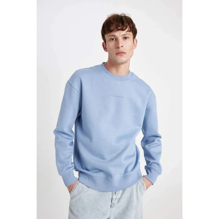 X8282 Boxy Fit Bisiklet Yaka Baskılı Sweatshirt