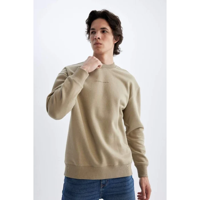 X8282 Boxy Fit Bisiklet Yaka Baskılı Sweatshirt