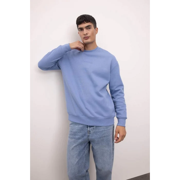 X8282 Boxy Fit Bisiklet Yaka Baskılı Sweatshirt