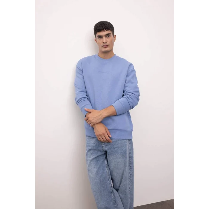 X8282 Boxy Fit Bisiklet Yaka Baskılı Sweatshirt